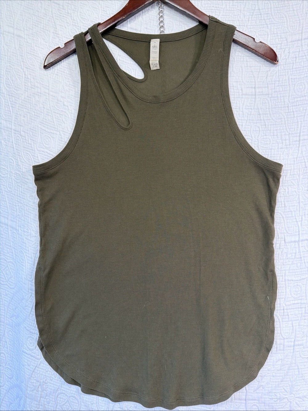 Alo Yoga Peak Ribbed Cutout Tank Top Women Medium Green Athleisure Activewear M